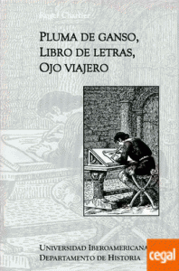 Pluma de ganso, libro de letras, ojo viajero